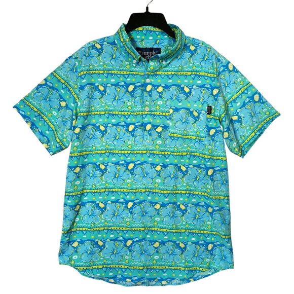 Simply Southern Men's Hibiscus Floral Hawaiian Performance Shirt Size Medium - Picture 2 of 7